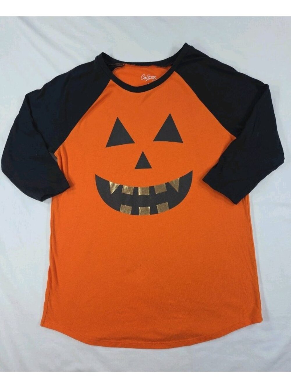 City Streets Halloween Jack-o'-Lantern Raglan 3/4 Sleeve Shirt Medium
